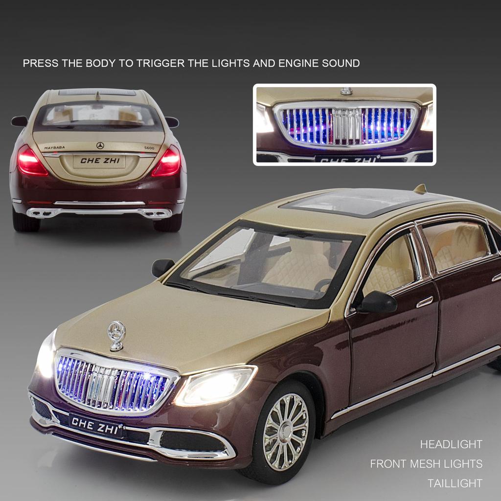 1:24 მასშტაბის Benz S600 შენადნობის ძვირადღირებული მანქანის მოდელი, Diecasts ლითონის სათამაშო მანქანები, მანქანის მოდელი მაღალი სიმულაციური ხმის და მსუბუქი ბავშვების საჩუქარი