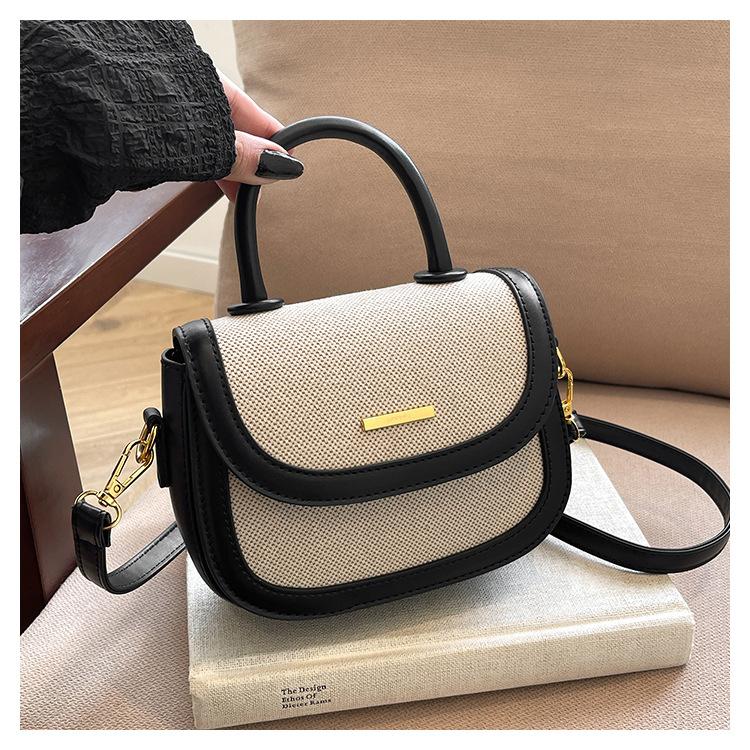 Borsa a sella portatile con texture premium da donna, nuova borsa a tracolla messenger retrò alla moda con inserti a contrasto di colore