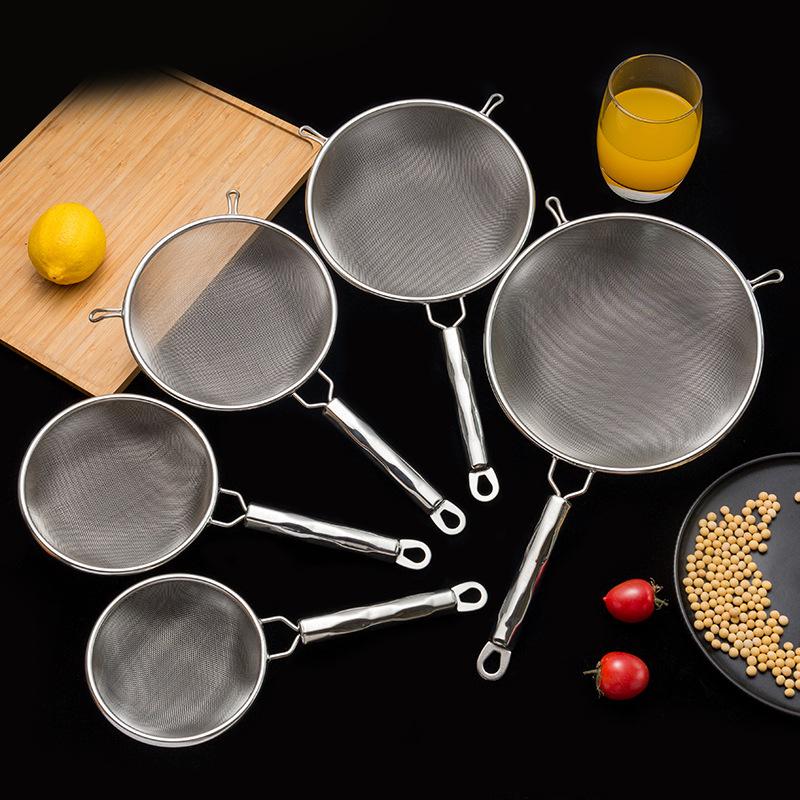 Stainless Steel Fine Mesh Strainer Colander Spoon with Hook Hot Pot Soy Juice Flour Sieve Filter Frying Scoop Kitchen Utensil