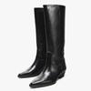 Luxury Designer Knee Boots Women Sexy Black Pointed Toe Sewing Chunky Heel Platform Boots Comfortable Soft Leather Long Boots