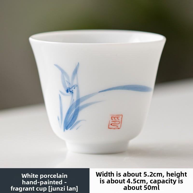 Underglaze Hand-painted White Porcelain Tea Cup Household Small Teacup Tea Bowl Cup Smell Cup Kung Fu Tea Set Master Cup