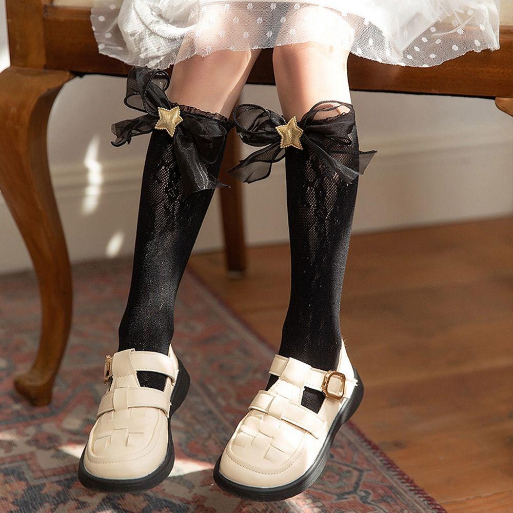 Bow Star Hollow Out Gauze Korean Style Stockings Kids Hosiery Knee High Socks Girls Long Socks