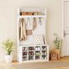 Hallway Coat Rack with Shelf, Bench, Hooks, Shoe Compartments, Particleboard, MDF, White