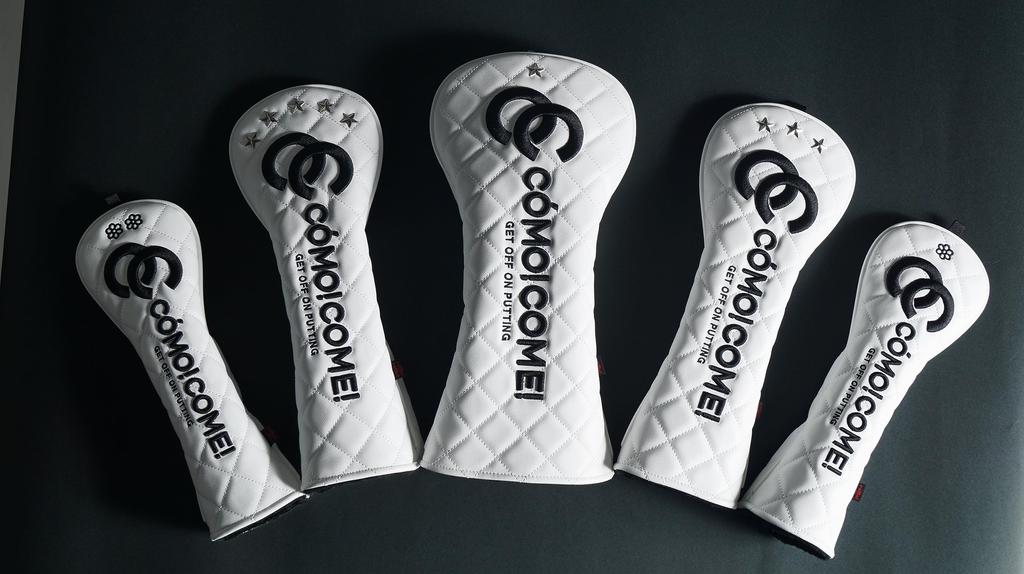 ComoCome Set of Headcovers Smiley 2 Fairway and 2 Utilities 5-Piece (Crown Face) - Driver, Woods, (Quilted White)