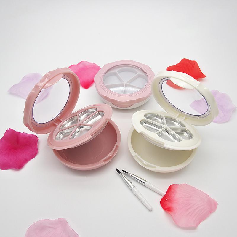 1 pz fiore vuoto 5 griglie polvere compatta ombretto caso rossetto contenitore fai da te scatola fard con pennello e specchio