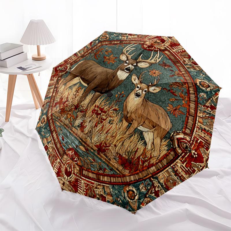 1 Pezzo Ombrello Pieghevole Automatico - Fantasia Cervi della Foresta, Design Portatile e Pieghevole con 8 Stecche, Regali di Natale e Compleanno