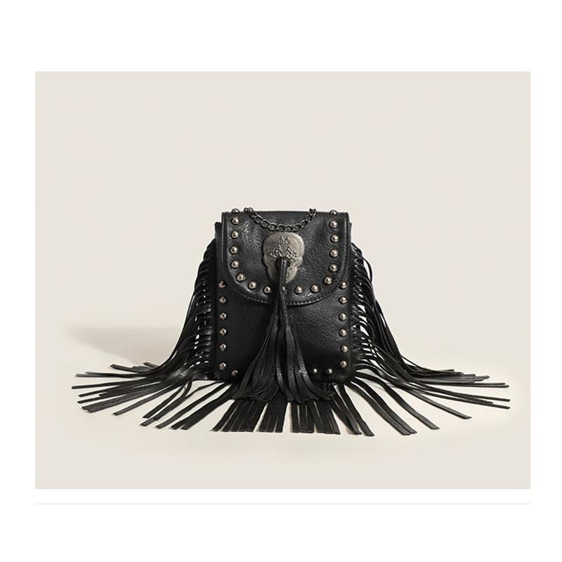 Punk Schulter Tasche Quaste Vernietet Leder Schulter Tasche Für Frauen Europa Und Amerika Brieftasche Reise