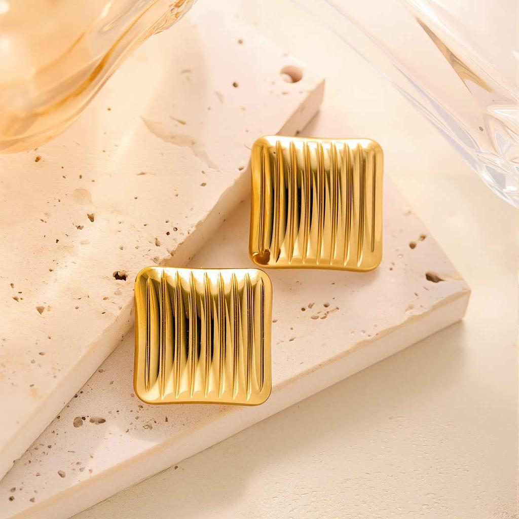 Geometric Irregular 18k Gold Titanium Steel Earrings for Women