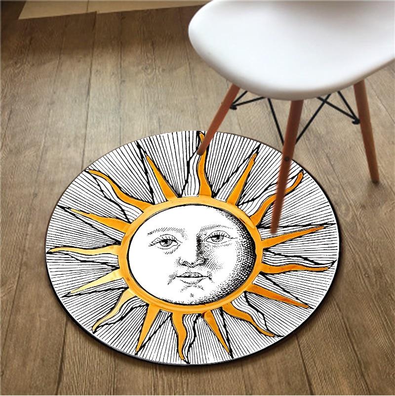 Starry Sun and Moon Rug Yoga Mat for Exercise Bar Living Room Round Carpet Artistic Floor Mat Lady Bedside Rugs Cat Dog Cushion