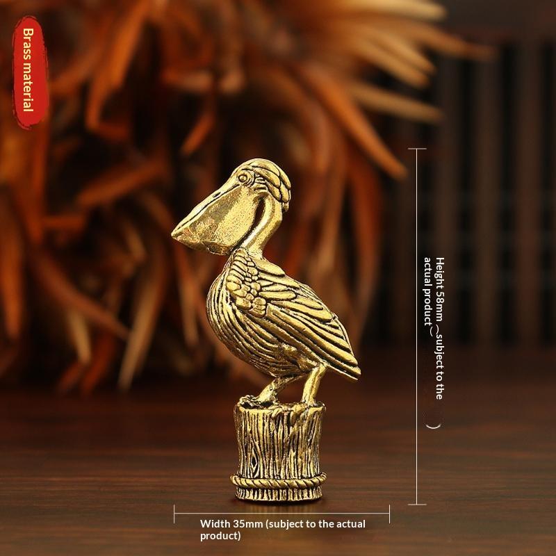 Brass Pelican Bird Figurine Vintage Metal Animal Statue Mini Desktop Ornament For Desktop Office Aquarium Micro Landscape Decor