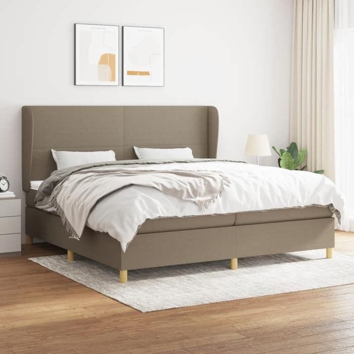3128393 vidaXL Lit à sommier tapissier avec matelas Taupe 200x200 cm Tissu