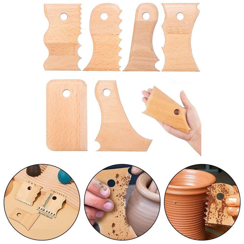 7 PCS Pottery Trimming Tools Pottery Clay Foot Shaper Tools Wooden Texture Profile Rib Bundle Foot Shaper