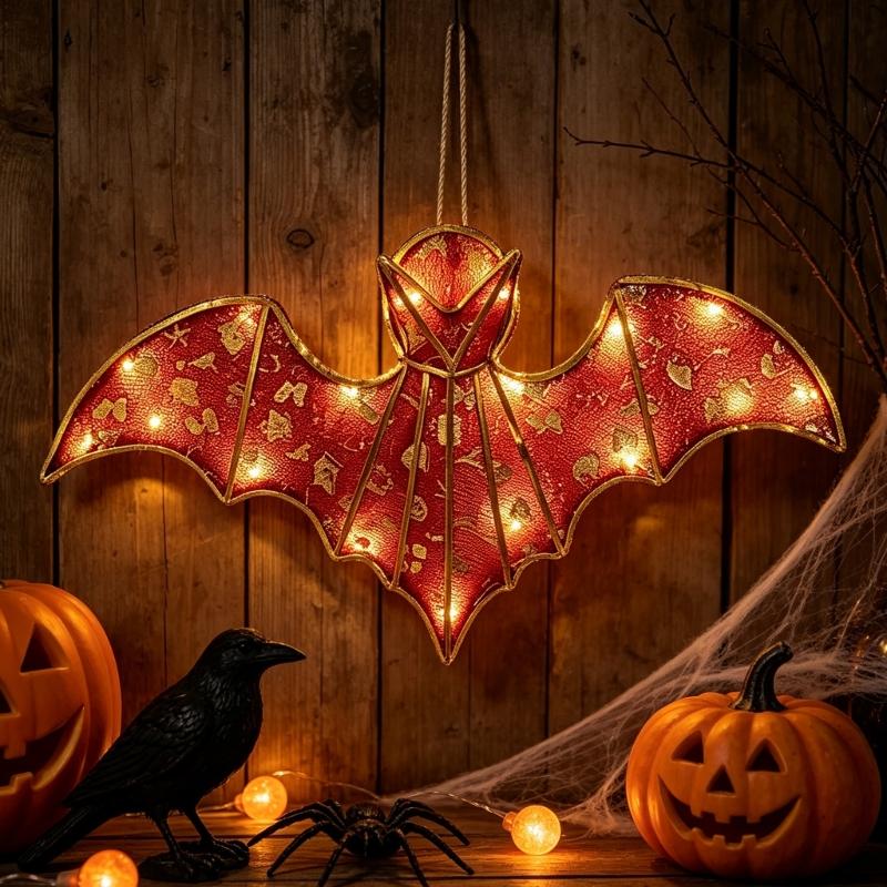 Metal Bat Halloween Decoration Hanging Accent with Loop for Entryway Party Table Display and Home Window Indoor Use