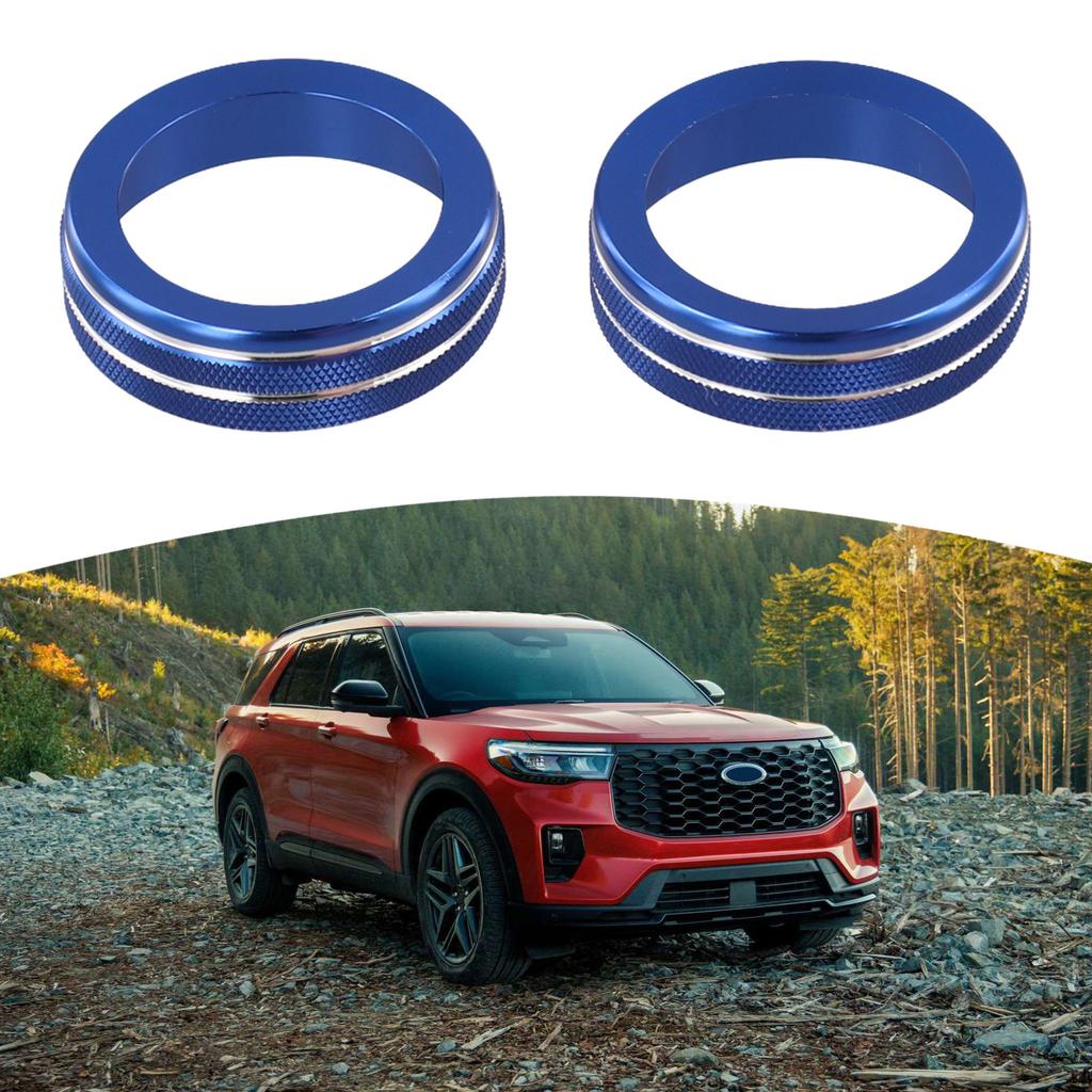 2PCS Aluminum Center Console Volume Tuning Knob Switch Trim Ring Protective Cover For Ford For Explorer 2020-2025 Auto Accessory