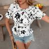 Women Summer Retro Sweet Style Floral Print Bubble Sleeve Shirt