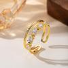 Ol Style Double Layer Gold Open Ring, Micro Paved Zircon Adjustable Stackable Minimalist Ring For Women