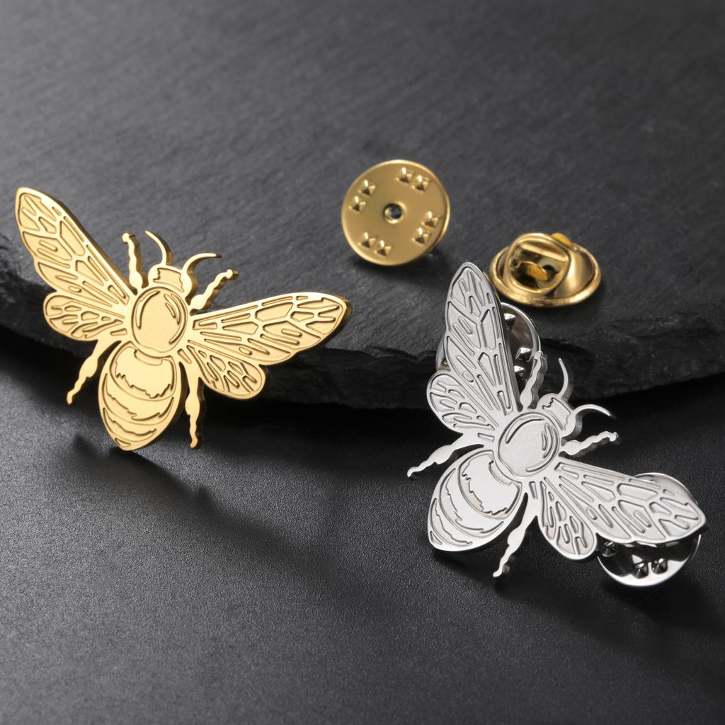 LIKGREAT Insect Honeybee Brooch Pin Vintage Bee Badge Stainless Steel Accessories Punk Jewelry Gift for Shirt Hat