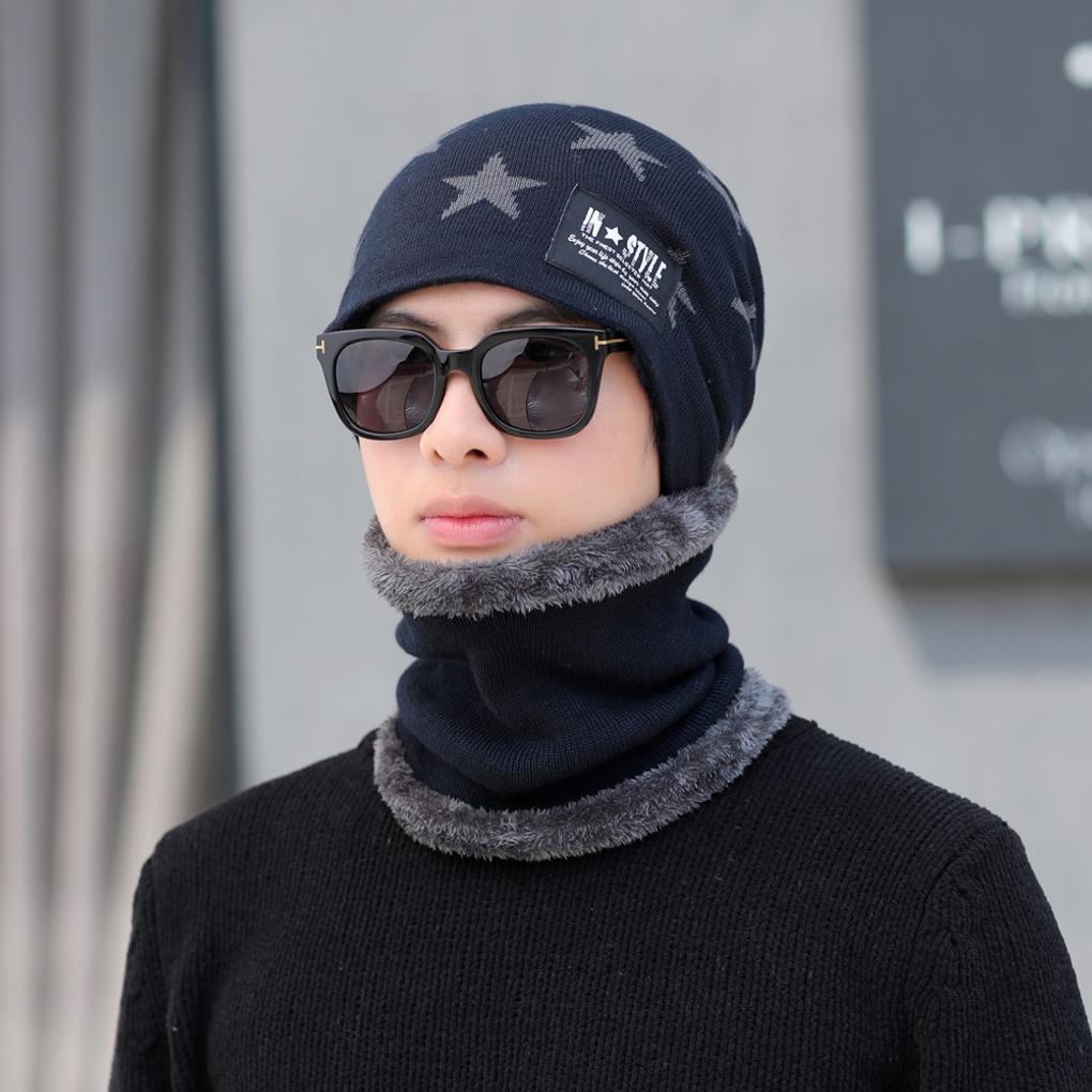 Winter cold weather gear neck warmer, mock toshi beanie set, navy for men