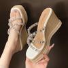 Fashion Women's Rhinestone Decor Wedge Heel Sandals Transparent Pvc Thick Sole Slippers Woman Summer Fashion Chunky Platform Sandalias