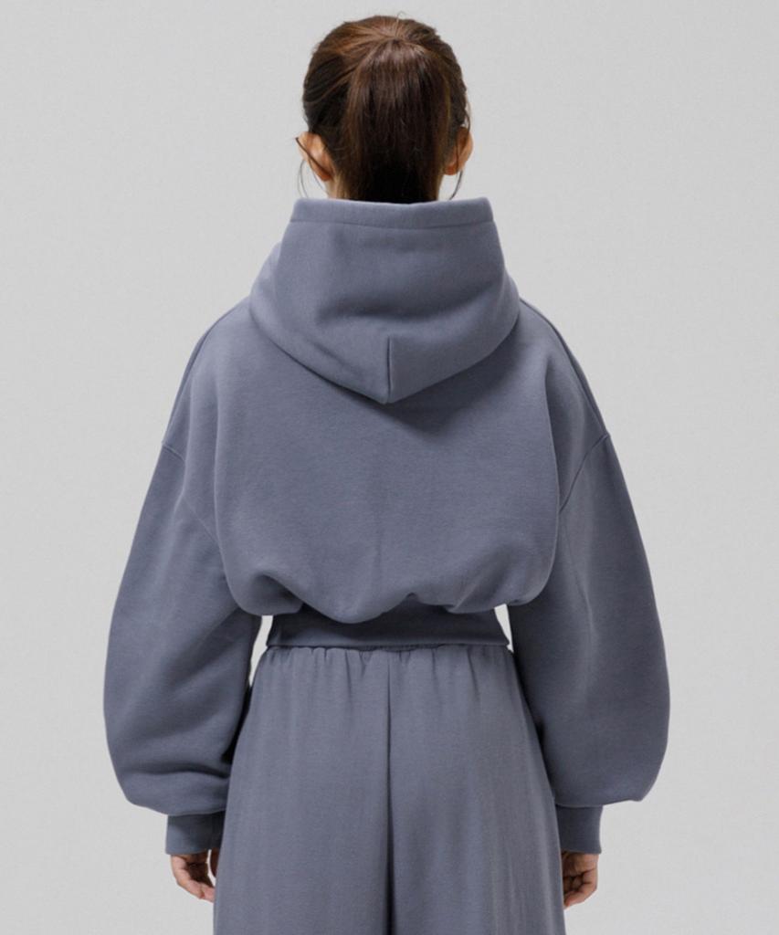Oversized Premium Small Heart Beam Logo Crop Hoodie - Gray