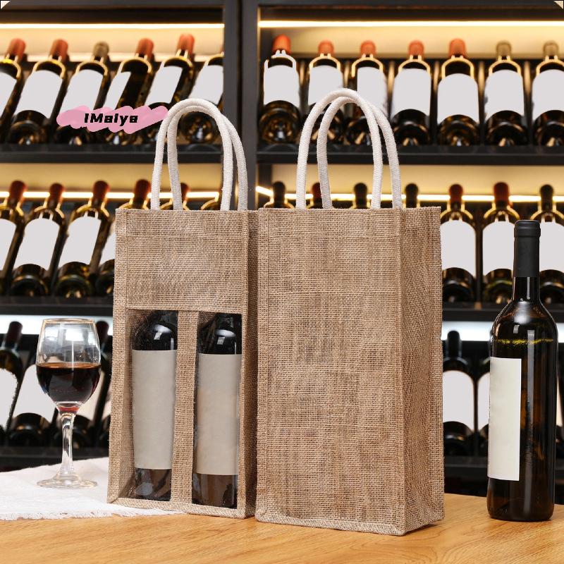 M-1Pc Red Wine Handbag Gift Box with Window And Handle Single Double Bottle Champagne Packaging Bag Wedding Favors for Guests