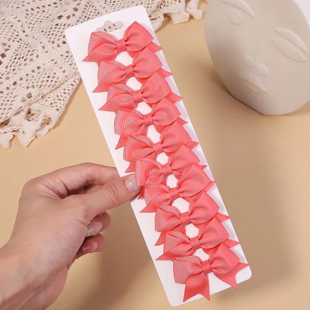 10Pcs/Set Solid Color Grosgrain Ribbon Hairpins for Kids Bows Hair Clips Boutique Handmade Headwear Girls Baby Hair Accessories
