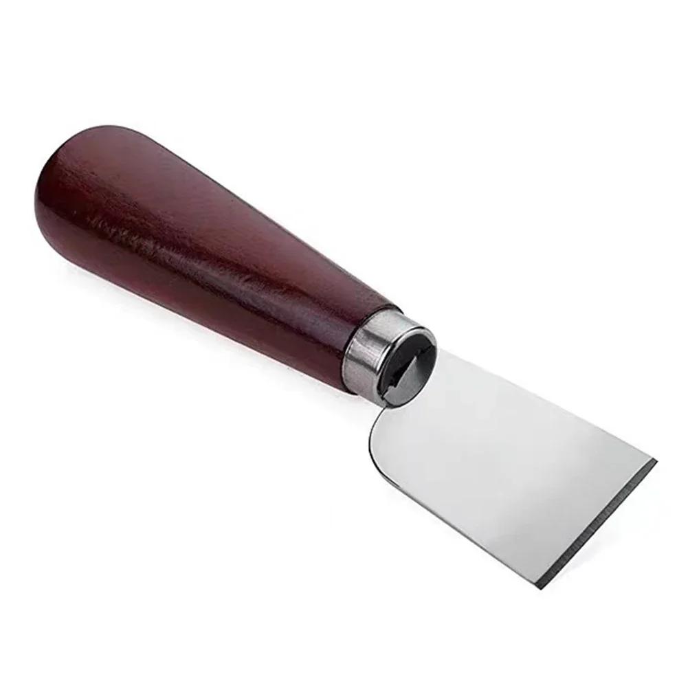 Stainless Steel Universal Leather Workers DIY Leather Skiving Edge Trimming Tool Leather Cutting Knife Blade with Wood Handle