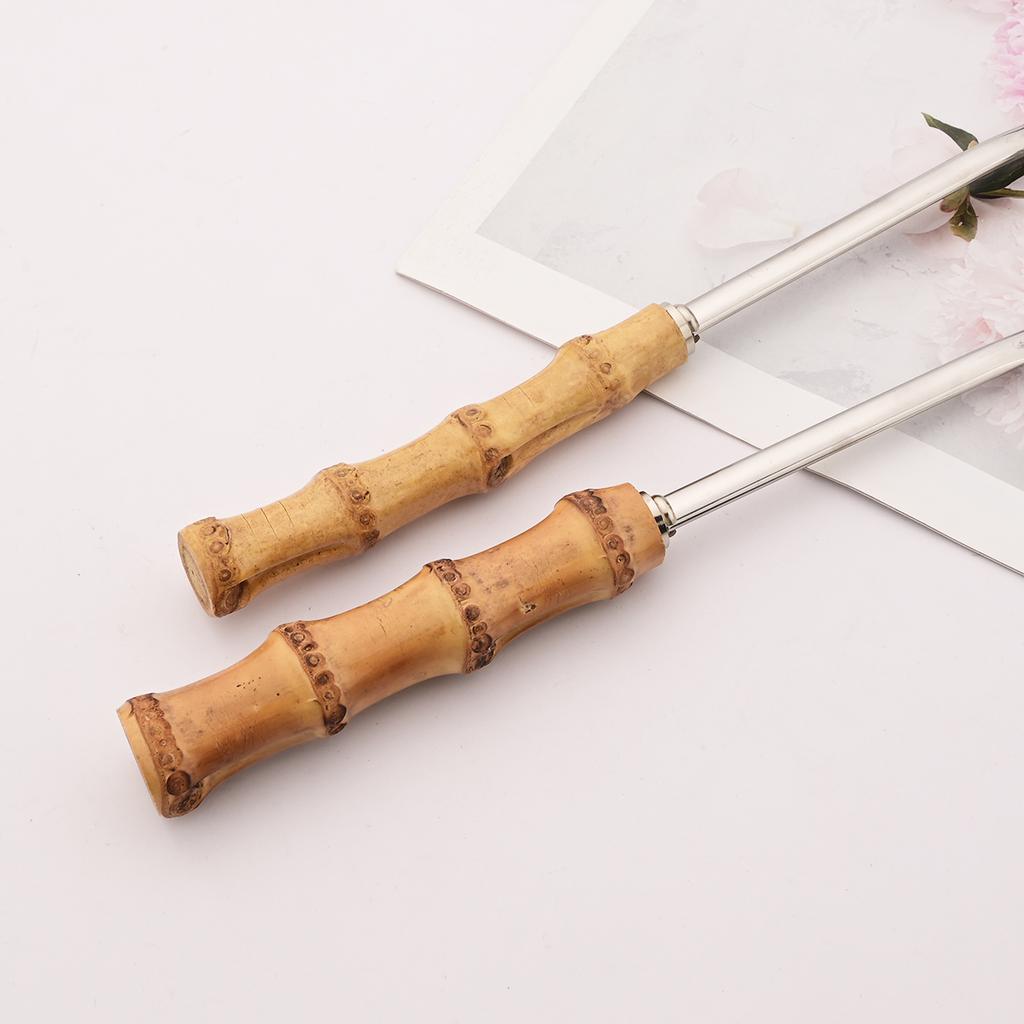 2Pcs/set Bamboo Wooden Handle Big Leaky Spoon Stainless Steel Tableware Long Handle Serving Spoon Fork Kitchen Cutlery Set