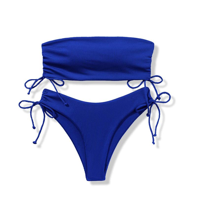 Sexy Strapless Backless Bikini 2 Piece Set Women Solid Split Swimsuit High Waist Beach New Summer Swimwear Set