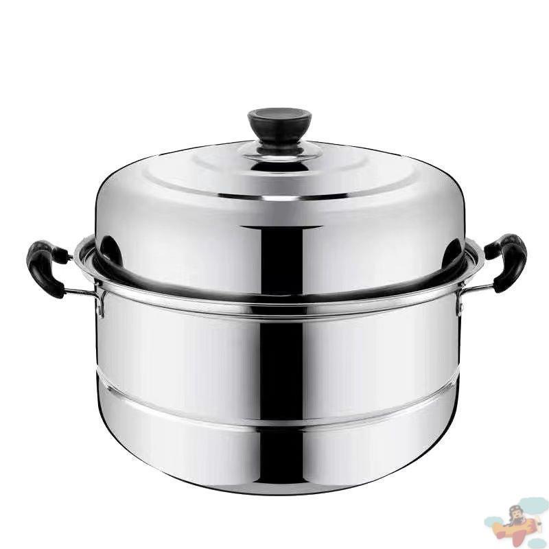 304 Extra silný nerezový dvouvrstvý napařovač: Velký hrnec na polévku, vaření v páře ryb, kompatibilní s indukčními a plynovými sporáky