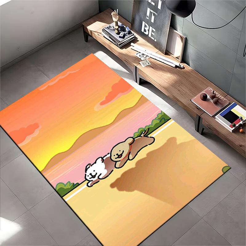 Cute Cartoon Dogs Running Sunset Scene Decorative Living Room Carpet Suitable for Use As an Anti-slip for Living Room Bedroom Sofas