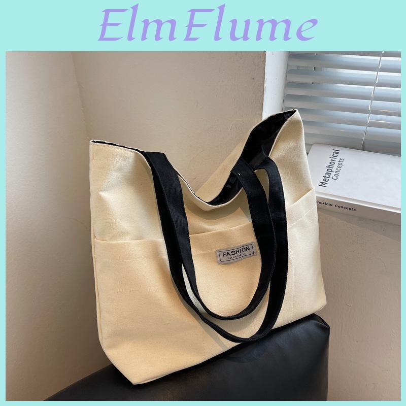 Women Vintage Canvas Shoulder Bag Shopping Bags Zipper Girls Student Bookbag Handbags Casual Tote With Outside Pocket
