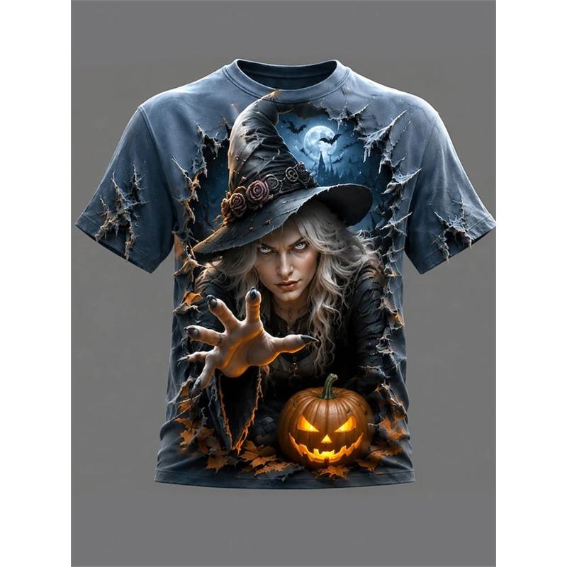 Summer Ladies 3D Printed Crew Neck T-Shirt Halloween Dress Up