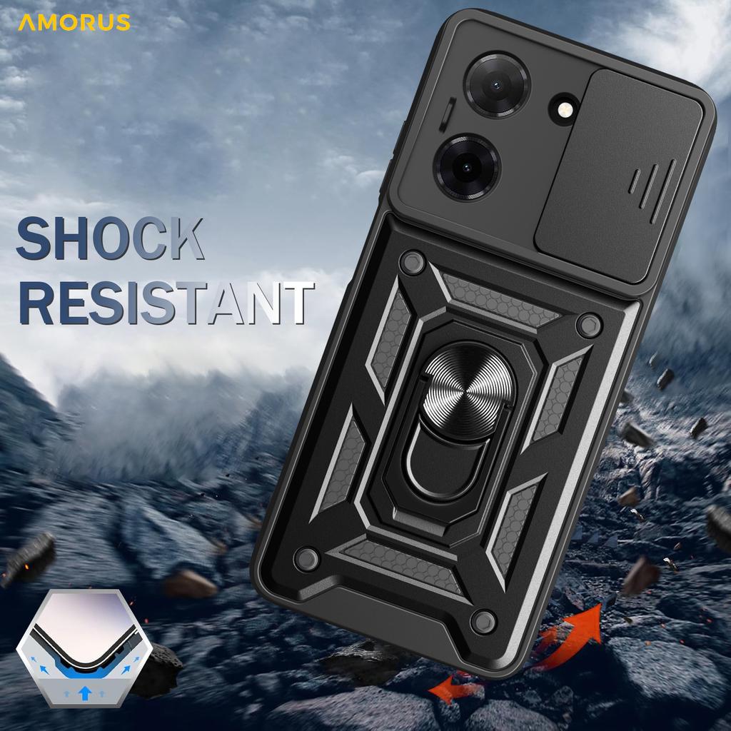 AMORUS For Xiaomi Poco C71 4G/Redmi A5 4G (171.7mm) Case Kickstand PC+TPU Phone Cover with Camera Lens Slider