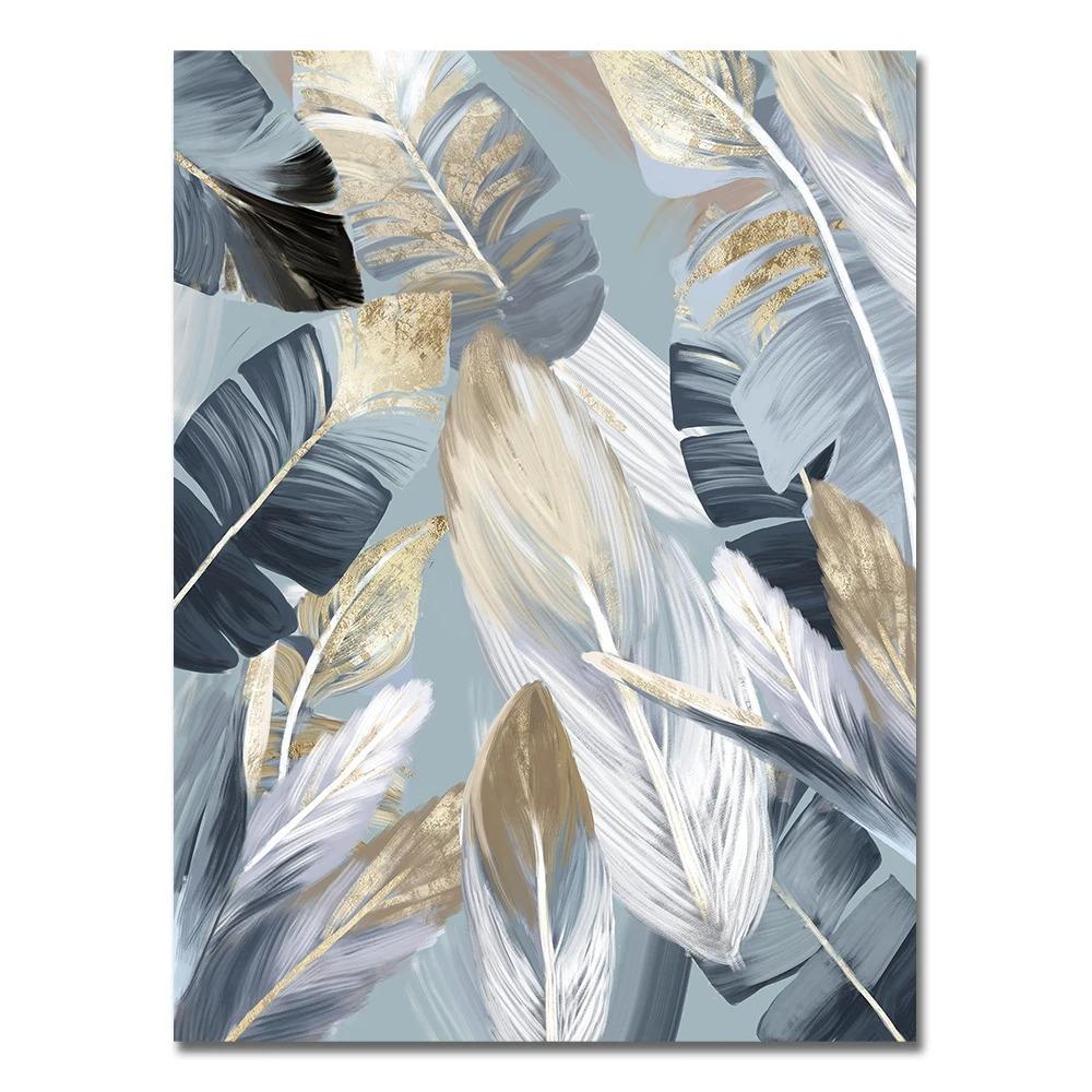 Póster de Hojas de Palma Doradas Abstractas Pintura en Lienzo de Plantas Nórdicas Naturaleza Muerta Arte de Pared Imágenes para Sala de Estar Decoración Interior del Hogar