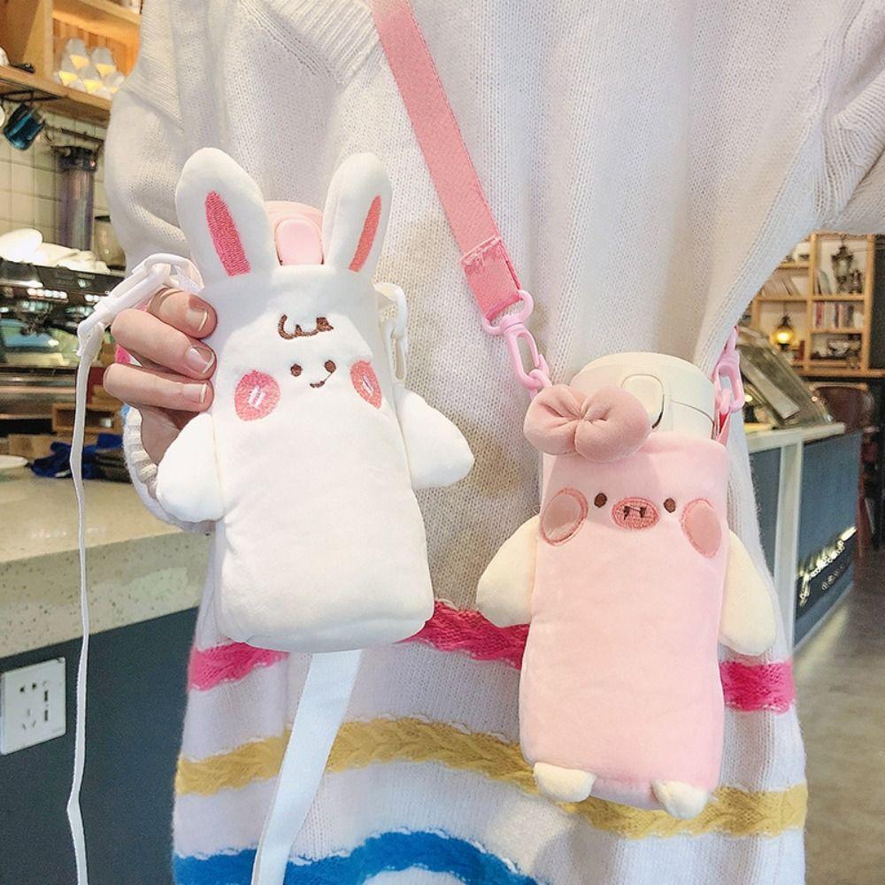 With Adjustable Strap Water Bottle Cover Plush Milk Tea Crossbody Bag Insulated Cup Sleeve  Outdoor