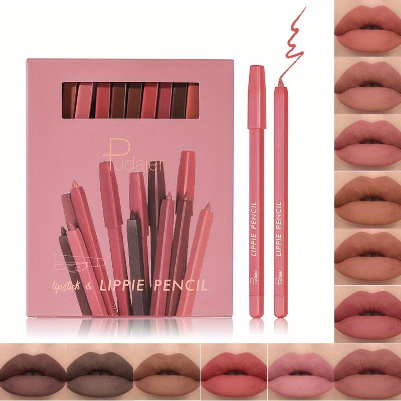 12-teiliges Set mit mattem Lippenkonturenstift, wasserdicht, verwischt nicht leicht, Lippenkonturenstift, Lippen-Make-up, Lippenstift, Stift mit Roller Pen Knife