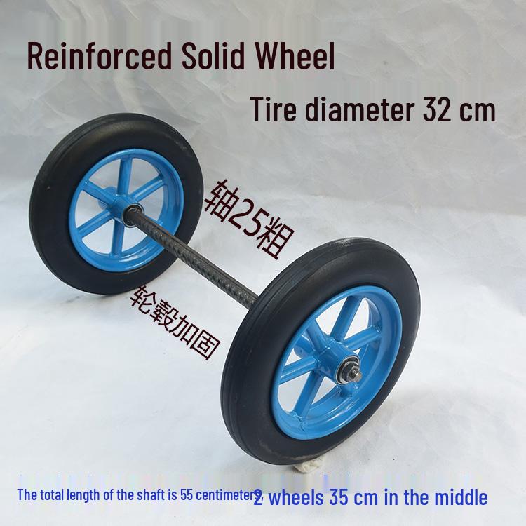 14-Inch Heavy-Duty Solid Tiger Wheel: Puncture-Proof Handcart Rubber Wheel with Axle