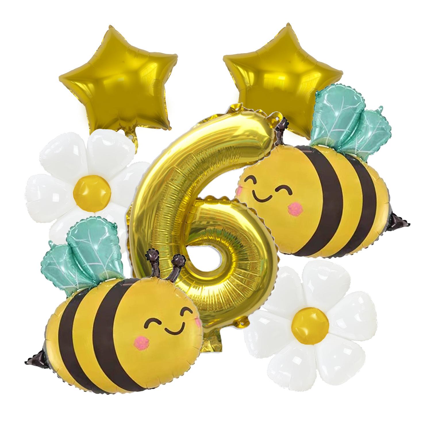 

Cute Bee Daisy Aluminum Film Balloon Set Birthday Party Balloon Carnival Scene Arrangement Balloon Digital 6 set