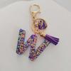 Candy Color Sequin Letter Keychain with Iridescent Heart and Tassel Charm