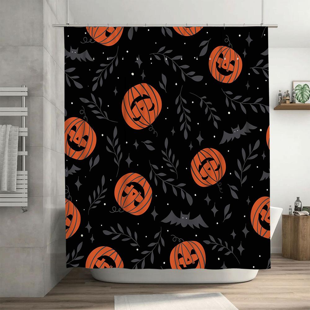 Halloween-Themed Shower Curtains With Pumpkin Print Waterproof Bathroom Decor For Home Use