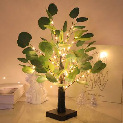 55 LED Bead Eucalyptus Tree Table Lamp Artificial Potted Greenery Plant with Light Simulated Bonsai Night Light for Bedroom Living Room Office Decor