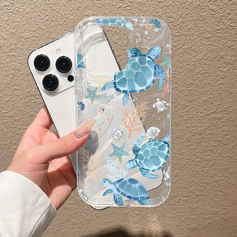 Coque de téléphone transparente avec impression de tortue bleue et airbag, Convient pour les téléphones séries iPhone 17, 16, 15, Plus, Pro, Max - Idéale pour offrir