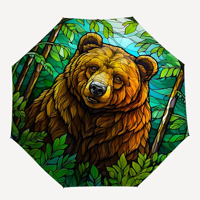 Bear, Color RetroThemed Automatic Opening and Closing umbrella 8 Ribs, Suitable for Leisure and Going Out, Outdoor Accessory, Gothic Style