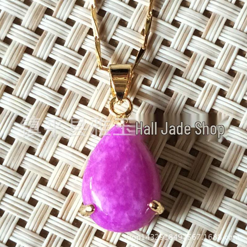 Purple Sugilite Teardrop & Round Jade Pendants
