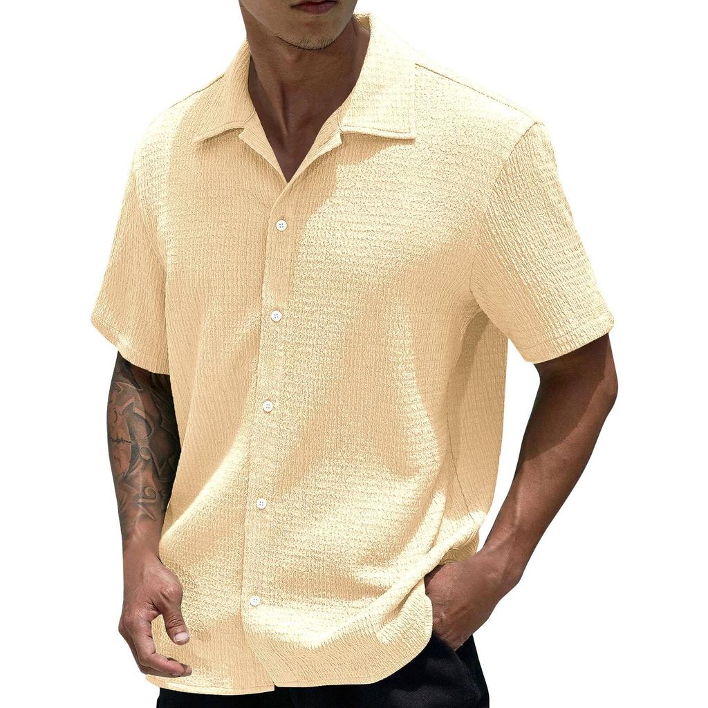 Men's Summer Solid Color Lapel Short-Sleeved Shirt Men's Casual Fashion Short-Sleeved Shirt
