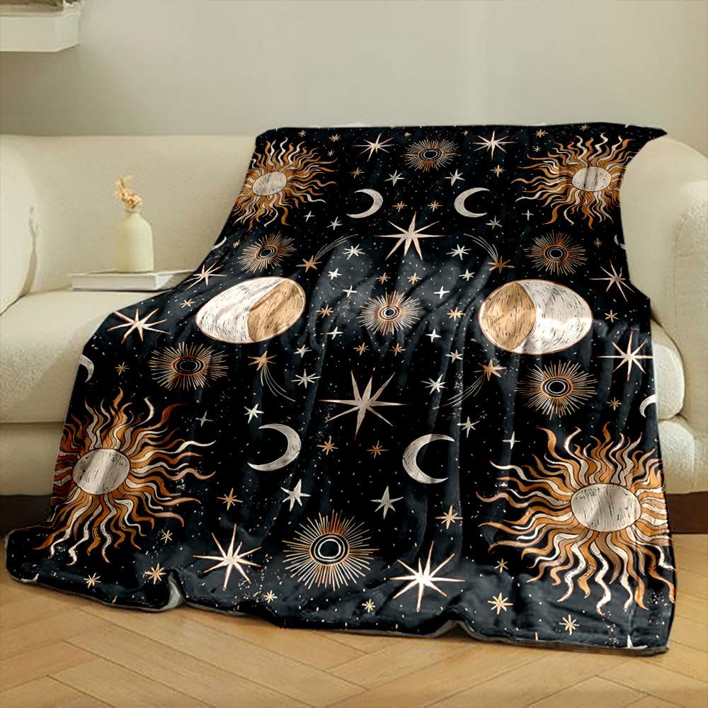 Sun Moon Star Pattern Blanket bedroom Blanket for Livingroom Couch lunch break Soft throw for Friend's festival Gift