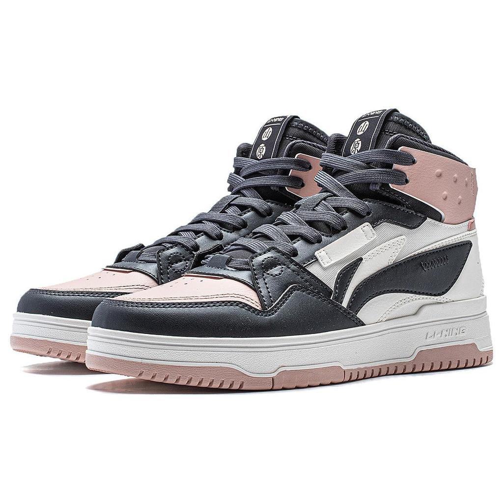 Li Ning Mountain Origin 2.0 Slip Resistant Abrasion Resistant High top Skateboard Shoes Women's Dark Blue White Pink AGCT346-5