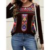 Spring Autumn Women's T-shirt Bohemian Print Long Sleeved T-shirt for Women Nation Print T-shirt Casual Pullover Plus Size Women Clothing