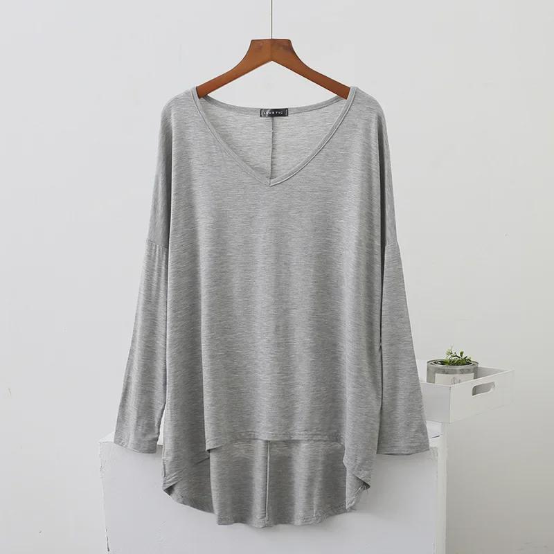 Plus Size V-Neck Batwing Sleeve High-Low Modal Top for Women